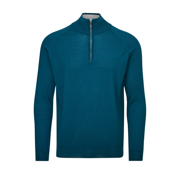 Warwick Merino Zip Neck Sweater- Teal / XX-Large- Oscar Jacobson Golf
