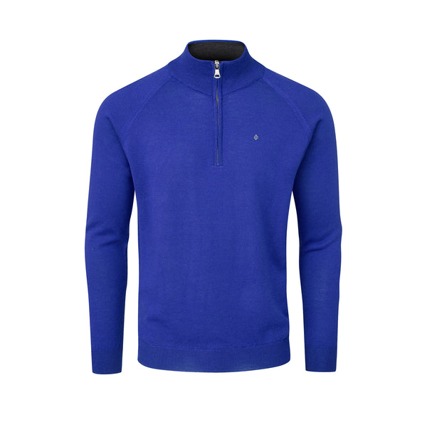Warwick Pin Merino Zip Neck Sweater- Royal Blue / X-Large- Oscar Jacobson Golf