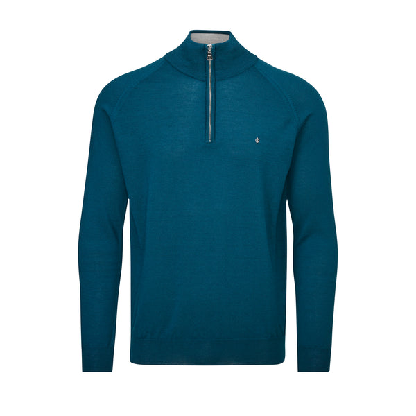 Warwick Pin Merino Zip Neck Sweater- Teal / Small- Oscar Jacobson Golf
