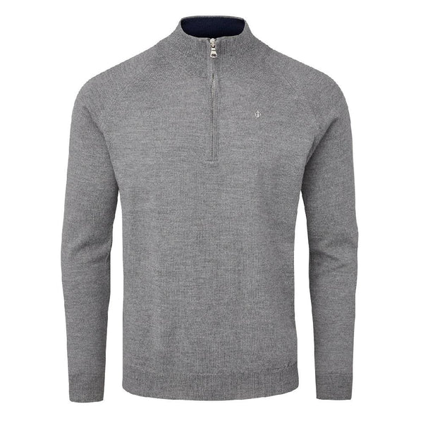Warwick Pin Merino Zip Neck Sweater- Dark Grey / Small- Oscar Jacobson Golf