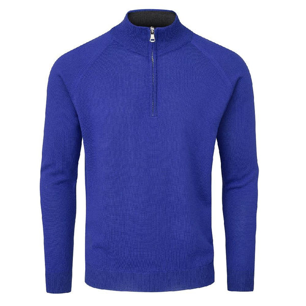 Warwick Merino Zip Neck Sweater- Royal Blue / Small- Oscar Jacobson Golf