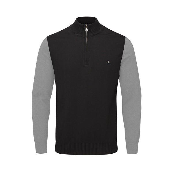 Waldorf Pin Cotton Zip Neck Sweater- Light Grey / Small-Light Grey / X-Large-Light Grey / XX-Large-Royal Blue / Small-Royal Blue / XX-Large-Cool Blue / XX-Large-Carbon Black/Light Grey / XX-Large- Oscar Jacobson Golf