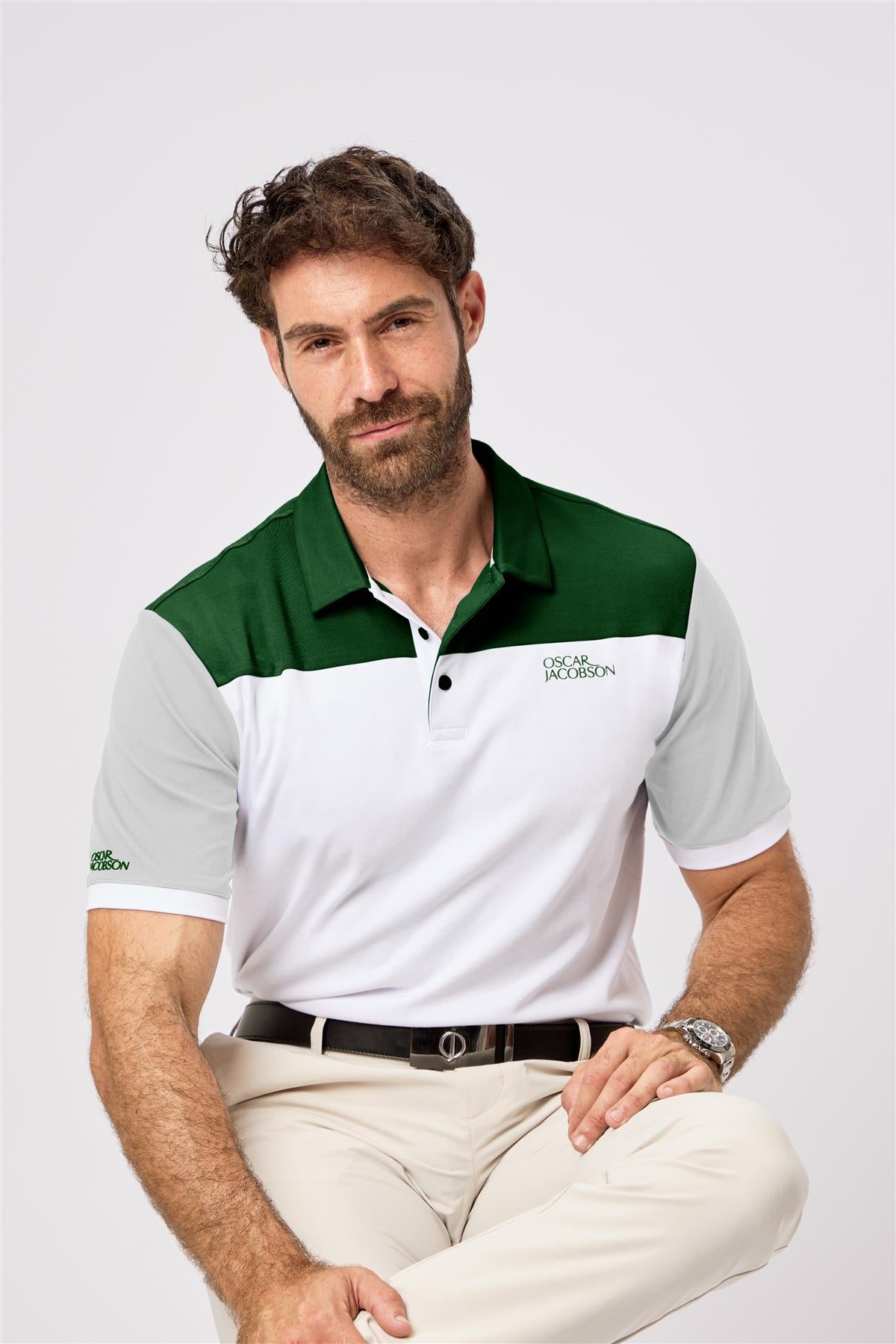 Adelaide Polo Shirt  - White-Pineneedle / Small  - Oscar Jacobson Golf