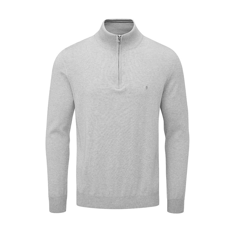 Waldorf Pin Cotton Zip Neck Sweater  - Light Grey / Small  - Oscar Jacobson Golf