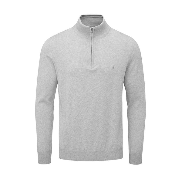 Waldorf Pin Cotton Zip Neck Sweater- Light Grey / Small-Light Grey / X-Large-Light Grey / XX-Large-Royal Blue / Small-Royal Blue / XX-Large- Oscar Jacobson Golf