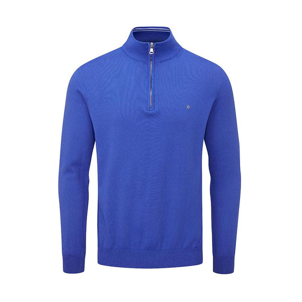 Waldorf Pin Cotton Zip Neck Sweater- Light Grey / Small-Light Grey / X-Large-Light Grey / XX-Large-Royal Blue / Small-Royal Blue / XX-Large- Oscar Jacobson Golf