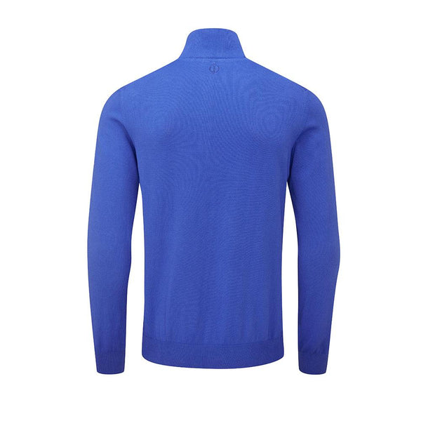Waldorf Pin Cotton Zip Neck Sweater- Light Grey / Small-Light Grey / X-Large-Light Grey / XX-Large-Royal Blue / Small-Royal Blue / XX-Large- Oscar Jacobson Golf