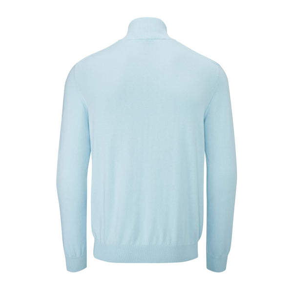 Waldorf Pin Cotton Zip Neck Sweater- Light Grey / Small-Light Grey / X-Large-Light Grey / XX-Large-Royal Blue / Small-Royal Blue / XX-Large- Oscar Jacobson Golf