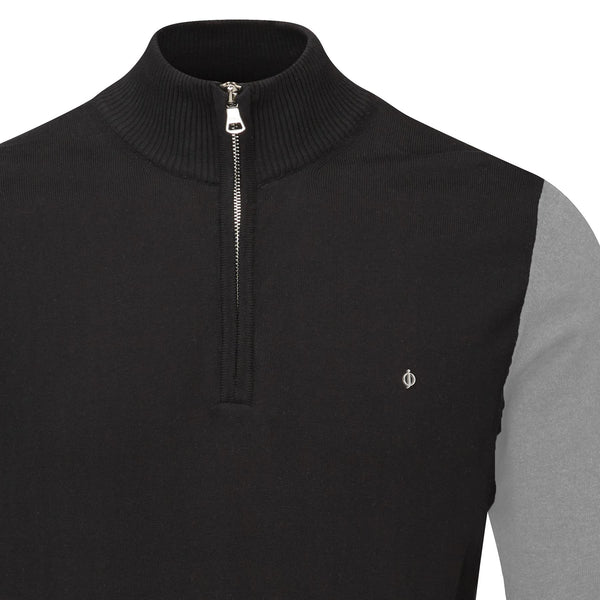 Waldorf Pin Cotton Zip Neck Sweater- Light Grey / Small-Light Grey / X-Large-Light Grey / XX-Large-Royal Blue / Small-Royal Blue / XX-Large- Oscar Jacobson Golf