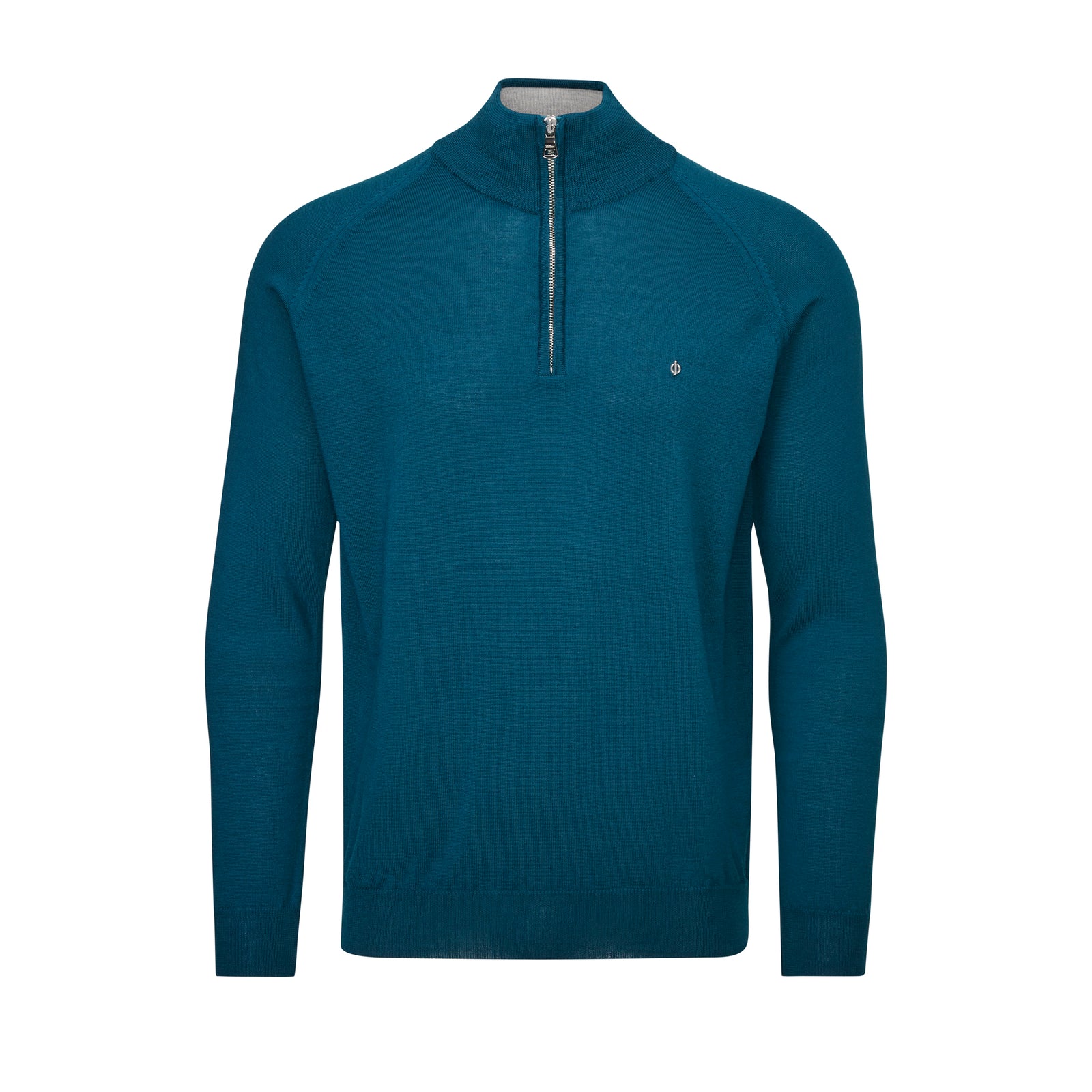 Warwick Pin Merino Zip Neck Sweater  - Teal / Small  - Oscar Jacobson Golf