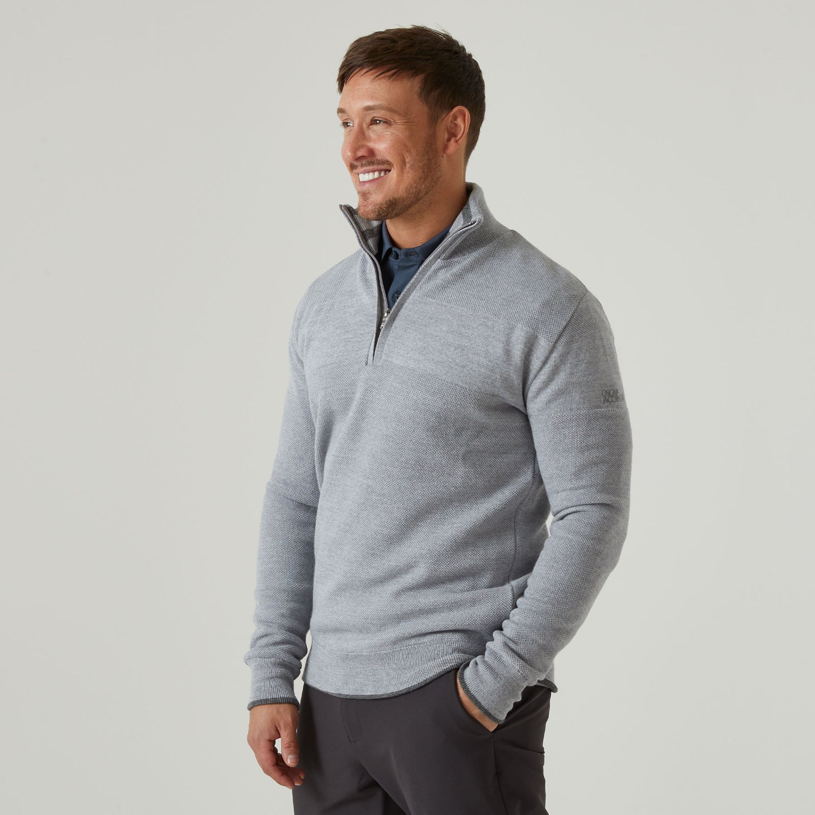 Anders Merino Wool Lined Sweater  - Pewter Marl / Small  - Oscar Jacobson Golf