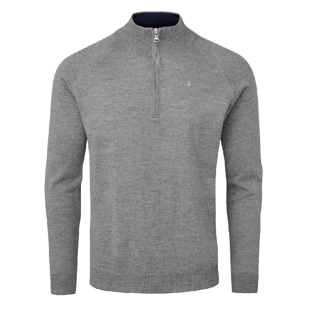 Warwick Pin Merino Zip Neck Sweater  - Dark Grey / Small  - Oscar Jacobson Golf